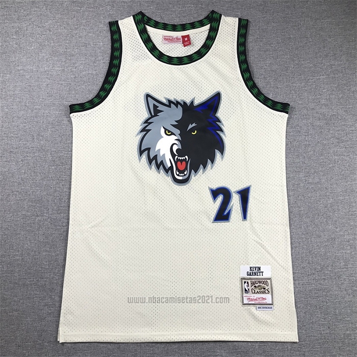 Camiseta Minnesota Timberwolves Kevin Garnet #21 Mitchell & Ness Chainstitch Crema